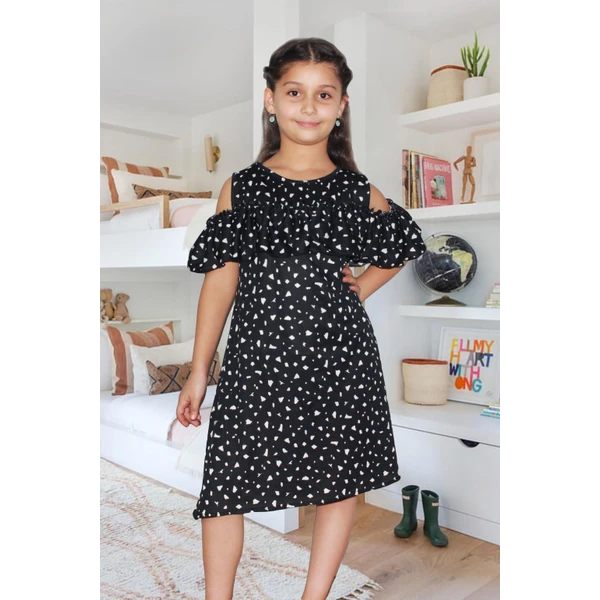 latest girls cold shoulder printed summer style party dress for baby girls