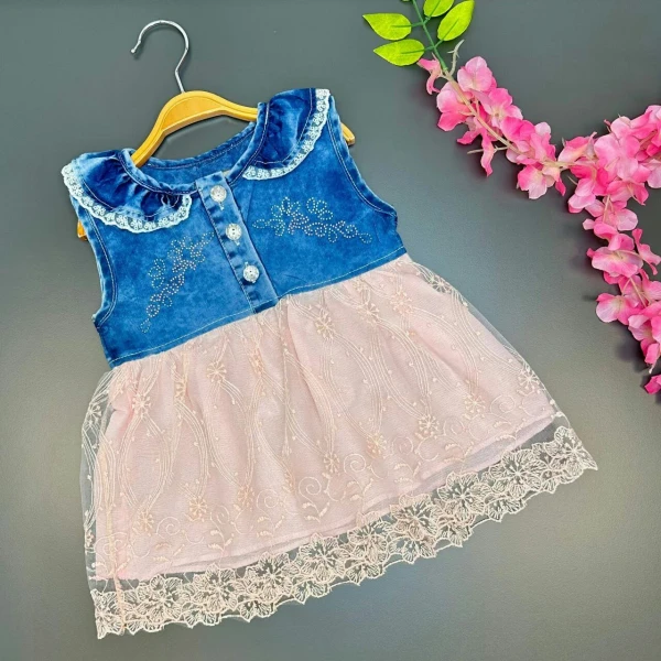 girl's top jeans bottom pink lace summer dress
