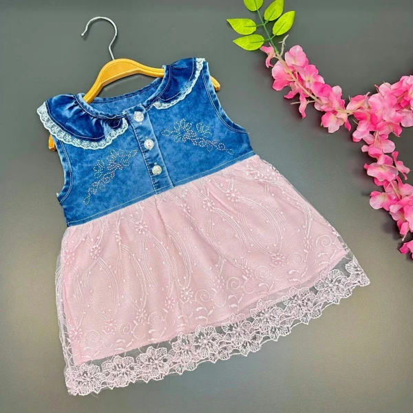 girl's top jeans bottom pink lace summer dress