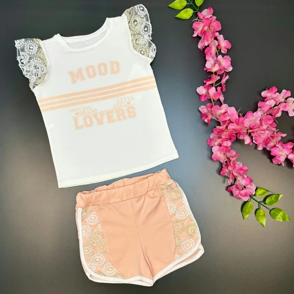 girls kitty print shorts set