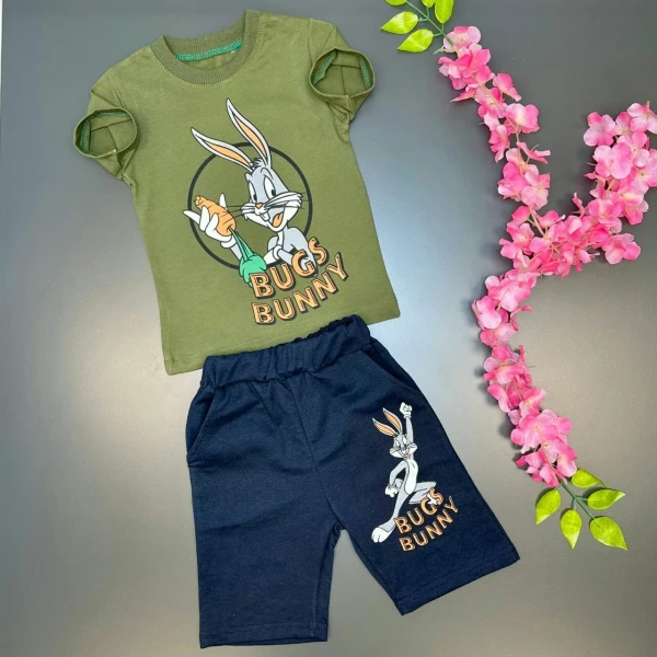 crew neck printed short sleeve boys shorts pajamas set