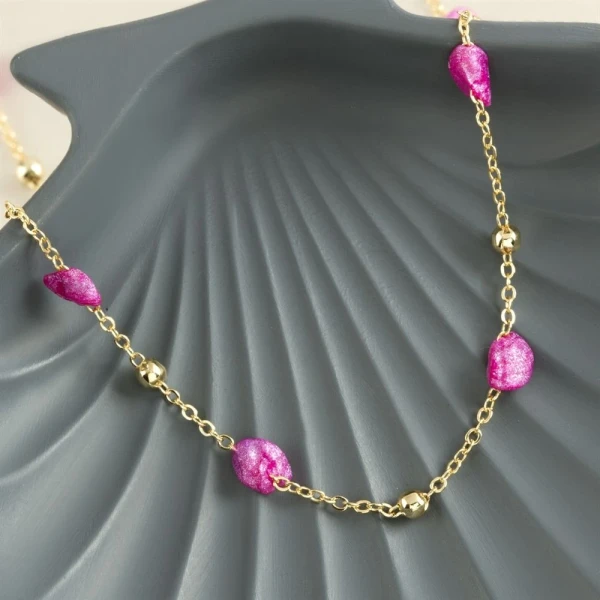 natural stone look enamel chain necklace