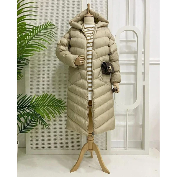 long inflatable coat tan