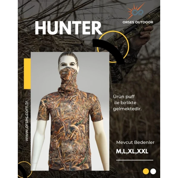 short sleeve reed pattern hunter and outdoor t-shirt + puff