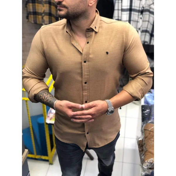 çıtçıtlı sofya keten gömlek