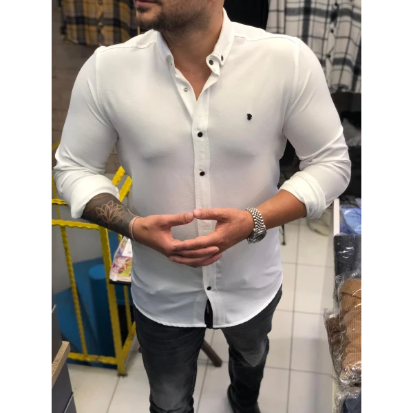 çıtçıtlı sofya keten gömlek