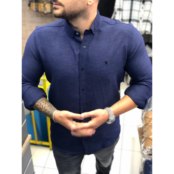 çıtçıtlı sofya keten gömlek