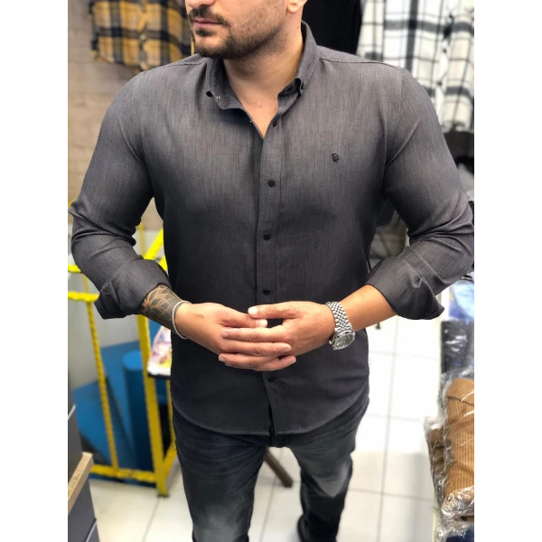 çıtçıtlı sofya keten gömlek