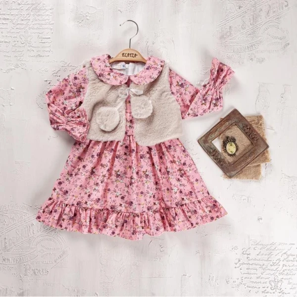 2-3-4-5 age flowered gi̇rl dress wi̇th bolero for autumn and wi̇nter