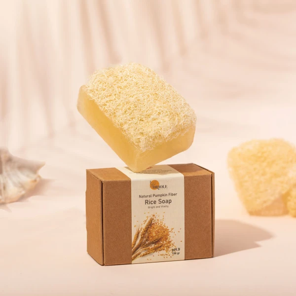 natural pumpkin fiber rice soap - 150-180 gr natural soft pumpkin fiber intertwined with soap