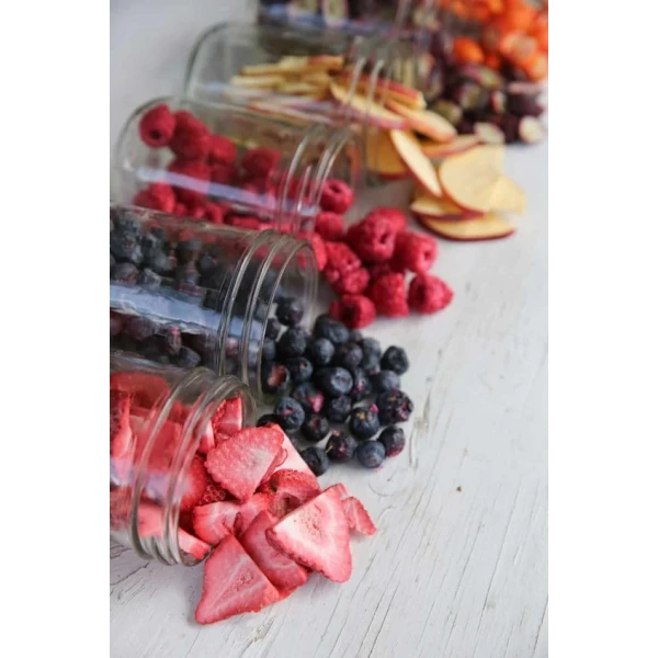 freeze dried fruits (strawberry, banana, blackberry, mango, dragon fruit,lemon, orange etc.)